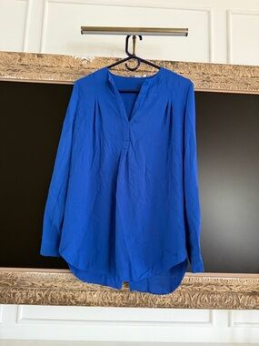 Relaxed Split-Neck Tunic Blouse — Royal Blue